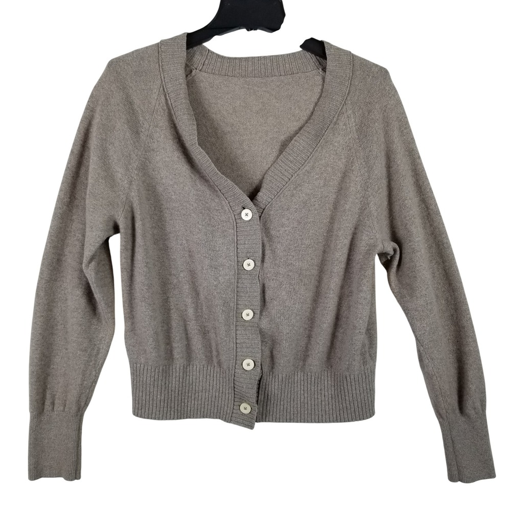 Everlane Recycled Cashmere Wool V-Neck Cardigan Sweater Taupe Brown Womens Small